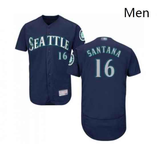 Mens Seattle Mariners 16 Domingo Santana Navy Blue Alternate Flex Base Authentic Collection Baseball Jersey